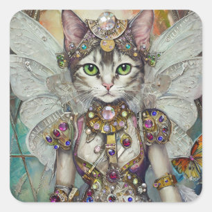 Snow Queen Cat of the Butterfly Wing Brigade Square Sticker