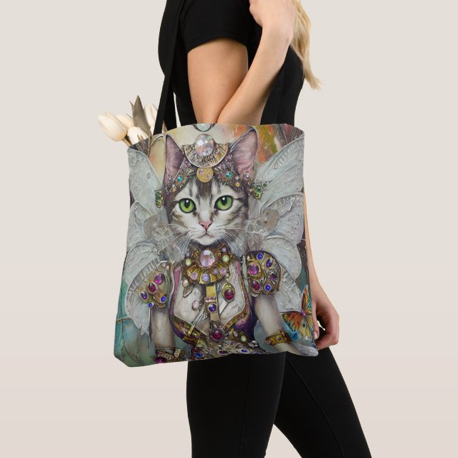 Snow Queen Cat of the Butterfly Wing Brigade Tote Bag (Close Up)