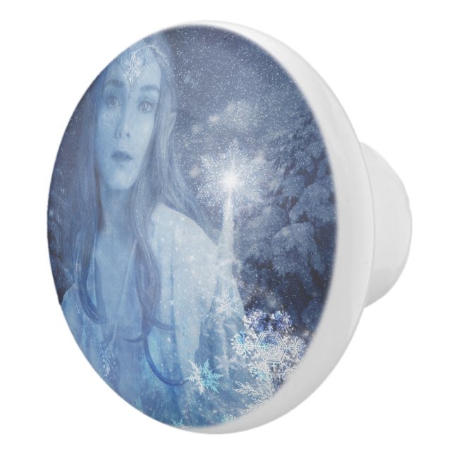 Snow Queen Christmas Fantasy Artwork Ceramic Knob (Right)