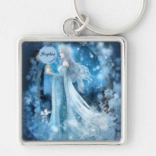 Snow Queen Fantasy Art – Mystical Winter Goddess Key Ring