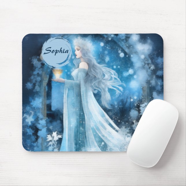 Snow Queen Fantasy Art – Mystical Winter Goddess Mouse Mat (With Mouse)
