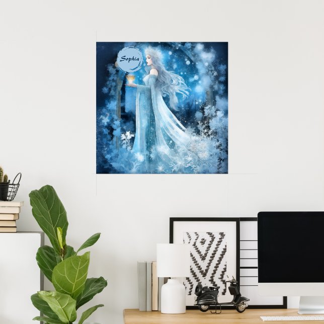 Snow Queen Fantasy Art – Mystical Winter Goddess Poster (Home Office)