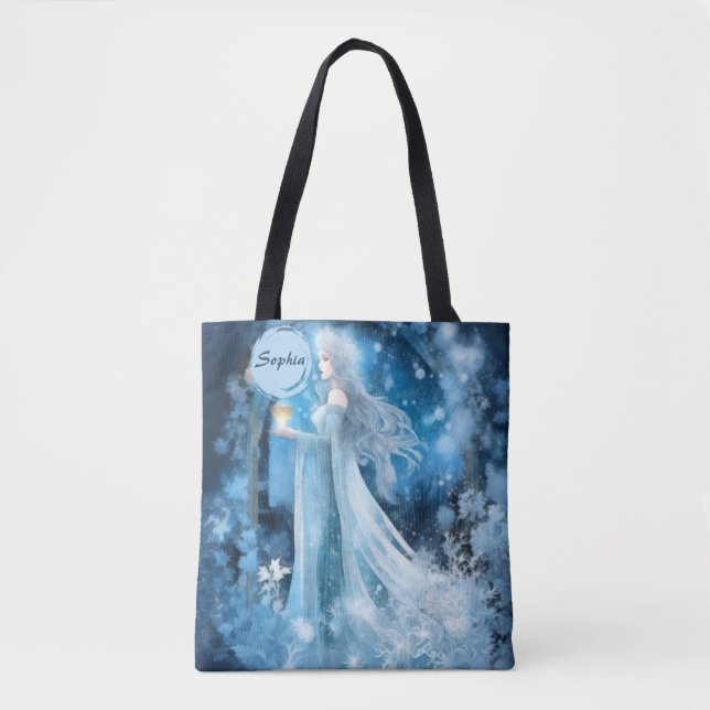 Snow Queen Fantasy Art – Mystical Winter Goddess Tote Bag (Front)