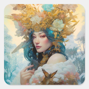 Snow Queen Fantasy Art Square Sticker