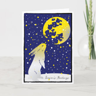 Snow Rabbit Full Moon Winter Holiday Card