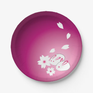 Snow Rabbits and Sakura Paper Plate