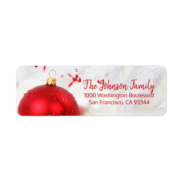 Snow Red Ornament Holiday Christmas Return Address (Front)