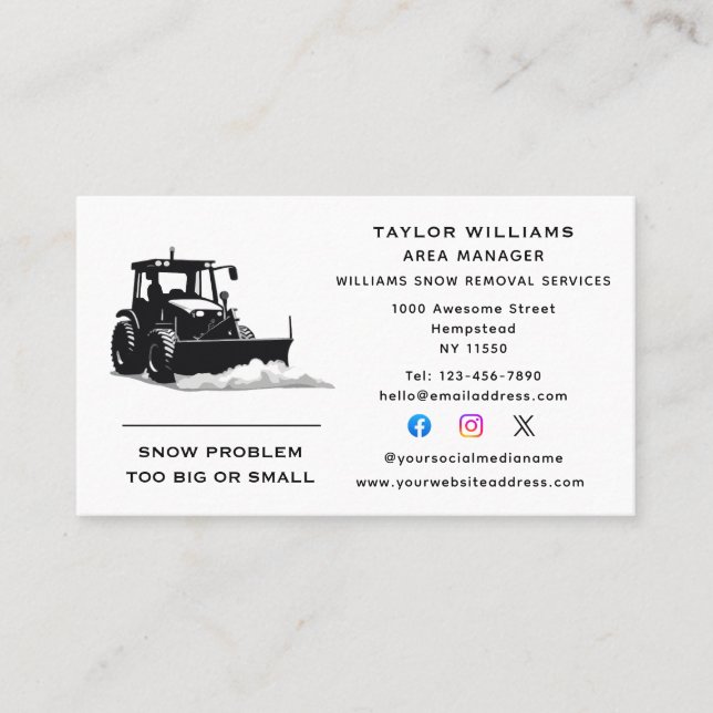 Snow Removal Services Snowplow Winter Social Media Business Card (Front)