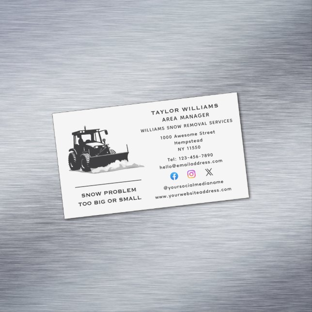 Snow Removal Services Snowplow Winter Social Media Magnetic Business Card (In Situ)