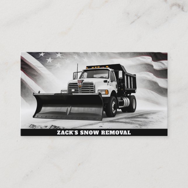 *~* Snow Removal Truck AP74  US Flag Black White Business Card (Front)
