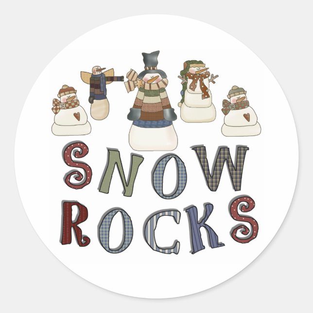 Snow Rocks Winter Snowmen Holiday Classic Round Sticker (Front)