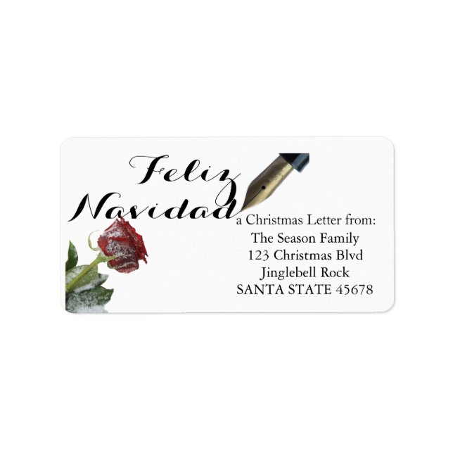 Snow rose Feliz Navidad Letter Label (Front)