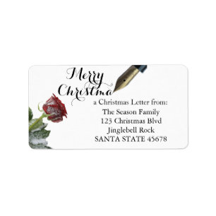 Snow rose Merry Christmas Label