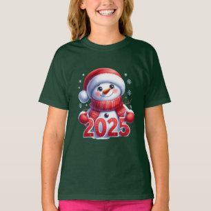 Snow Santa & 2025 Girl basic t.shirt T-Shirt