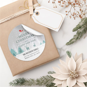 Snow Scene Christmas and New Year Greeting Address Classic Round Sticker