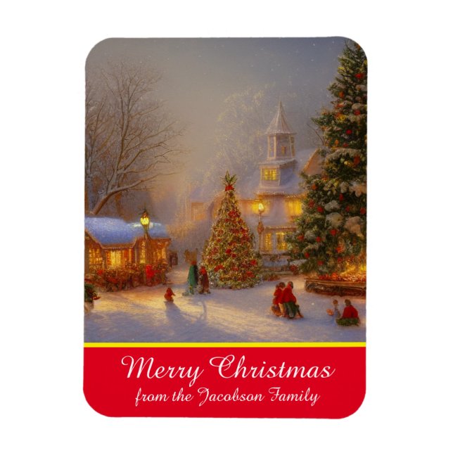 Snow Scene Christmas Trees In Quaint Village Magnet (Vertical)