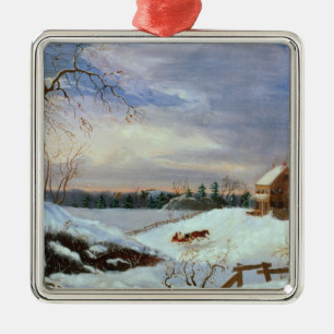Snow scene, New England Metal Tree Decoration