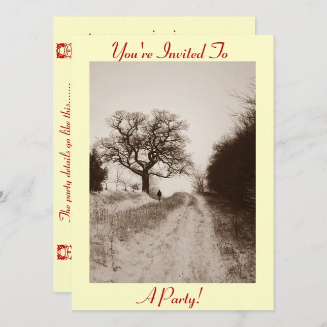 snow scene photograph christmas party invitation (Front/Back)