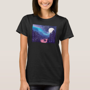 Snow Scene Polar Bear Silhouette w Moon and Northe T-Shirt