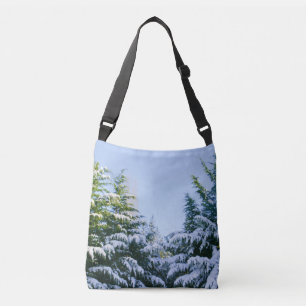 Snow scene, pretty snowy evergreens, medium crossbody bag