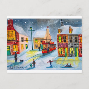 SNOW SCENE TRAM STREET SCENE Gordon Bruce Postcard