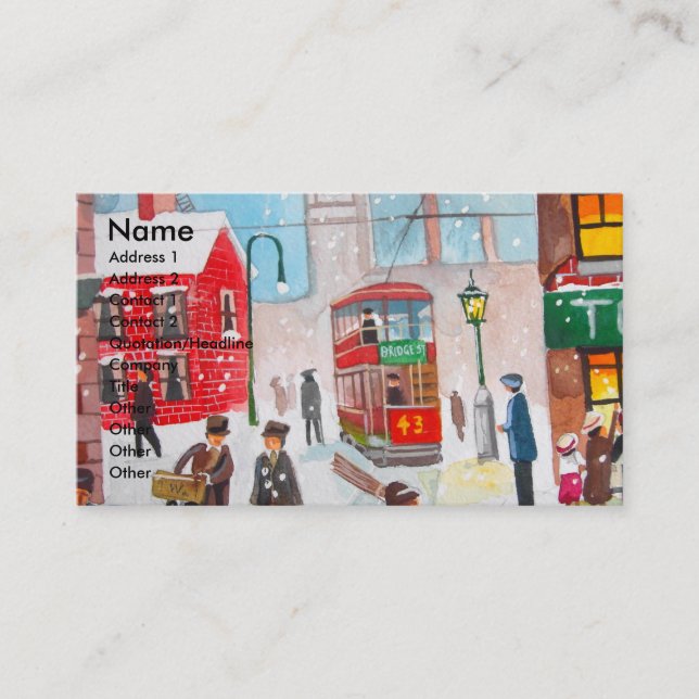 Snow scene winter chimney sweeps painting G Bruce Business Card (Front)