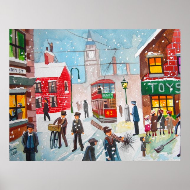 Snow scene winter chimney sweeps painting G Bruce Poster (Front)