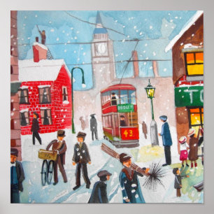 Snow scene winter chimney sweeps painting G Bruce Poster