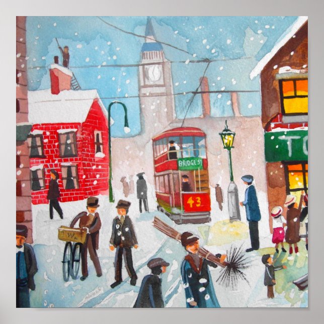 Snow scene winter chimney sweeps painting G Bruce Poster (Front)