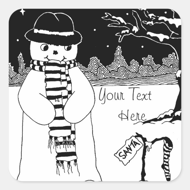 snow scene with cute snowman for Christmas Square Sticker (Front)