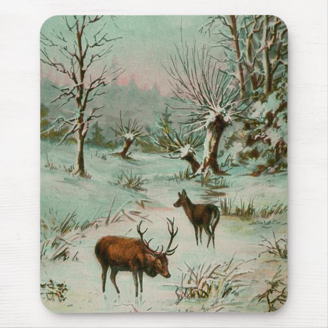 Snow scene with deer mouse mat (Front)