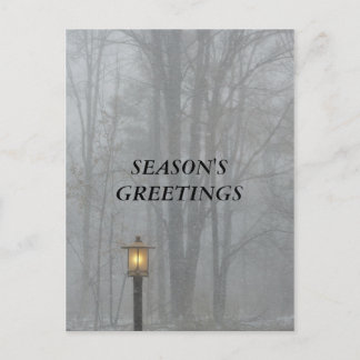 Snow Scene with Glowing Old Street Lamp Holiday Postcard