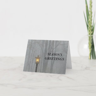 Snow Scene with Glowing Old Street Lamp Note Card