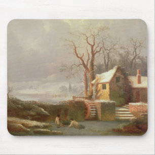 Snow Scene with Mill and Cottages Mouse Mat