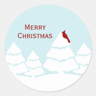 Snow Scene with Red Cardinal Merry Christmas Classic Round Sticker
