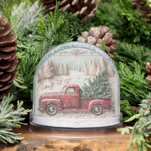 Snow Scene with Red Truck Christmas  Snowglobe (Winter)