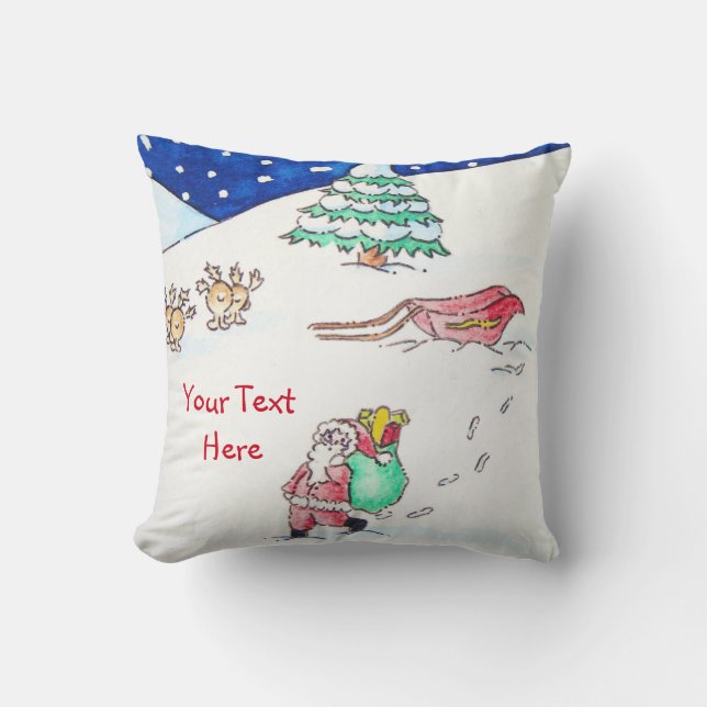 snow scene with santa and sleigh for christmas cushion (Front)