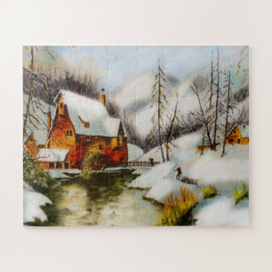 Snow scene with water wheel jigsaw puzzle