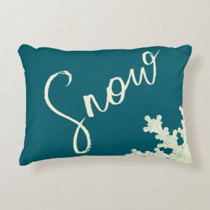 Snow script blue slate and butter elegant winter decorative cushion