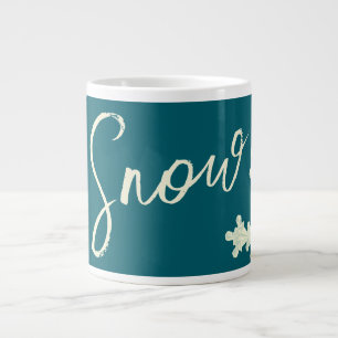 Snow script blue slate and butter elegant winter large coffee mug