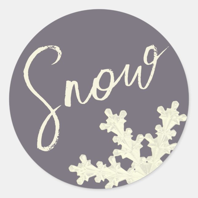 Snow script sugarplum purple butter cream elegant classic round sticker (Front)