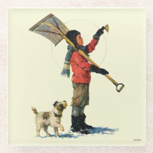 Snow Shoveler Glass Coaster