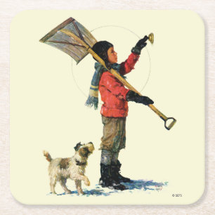 Snow Shoveler Square Paper Coaster