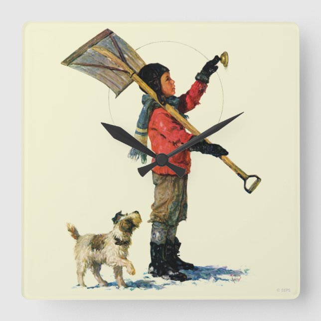 Snow Shoveler Square Wall Clock (Front)
