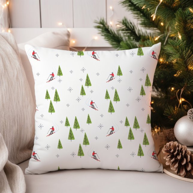 Snow Ski Pattern Winter Throw Pillow (Creator Uploaded)