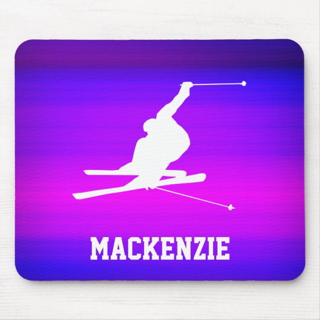 Snow Ski; Vibrant Violet Blue and Magenta Mouse Mat (Front)