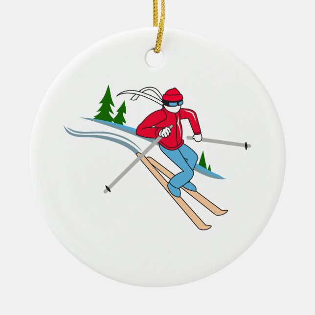 SNOW SKIER CERAMIC TREE DECORATION (Front)