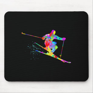 Snow skier cool rainbow art splatter winter skiing mouse mat