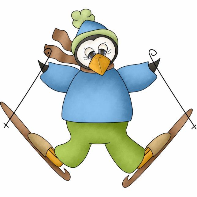 Snow Skier Penguin Ornament Photo Sculpture Decoration (Front)