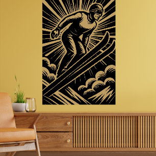 Snow Skier Retro Art Deco Poster